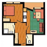 45 m² großes 2-Raum-Appartment für 2-4 Personen